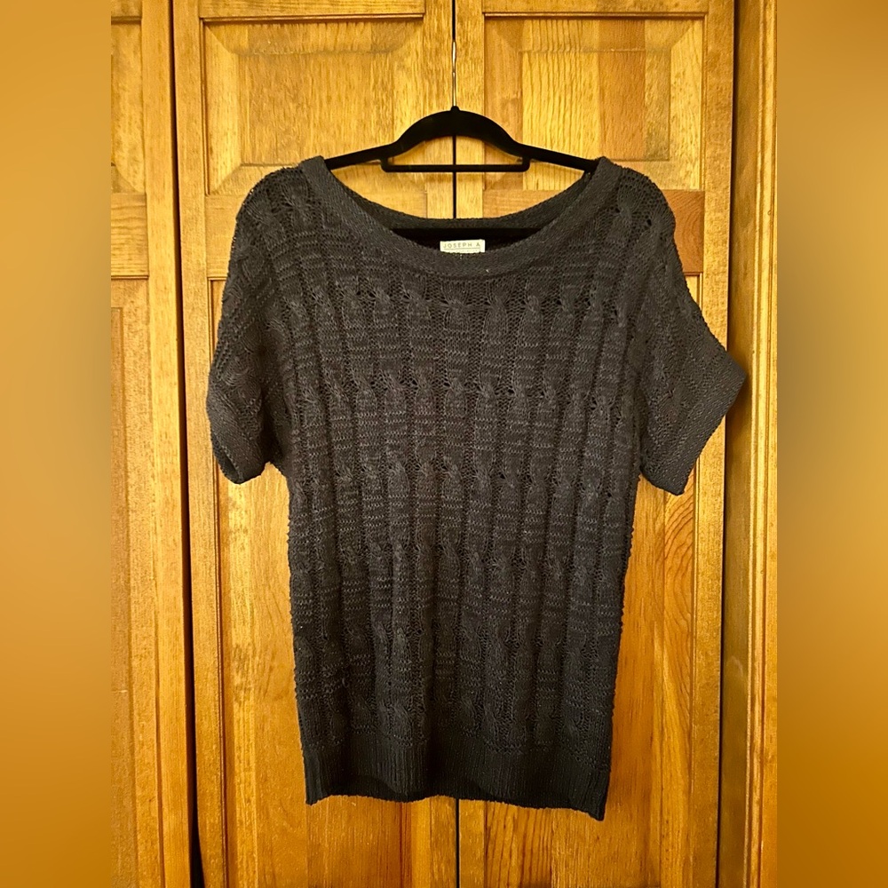 Joseph A. Qu’est-ce Que C’est Silk Women’s Navy Sz M Short-sleeve Cable Knit Top
